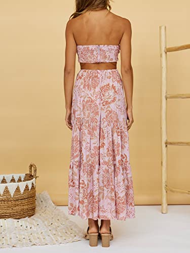 ZESICA Women's 2025 Summer Plaid Flower Elastic High Waist Flowy A Line Maxi Skirt with Pockets4