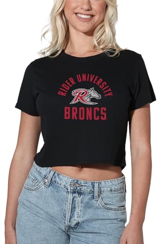 Rider University Official Broncs Logo Women's Crop Top T-Shirt, Black, Small