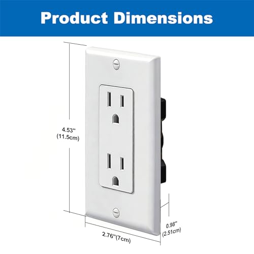 BESTTEN 20 Pack 15 Amp Decorator Wall Receptacle Outlet, Non-Tamper-Resistant, Wallplate Included, 15A/125V/1875W, UL Listed, White by BESTTEN - Image 5