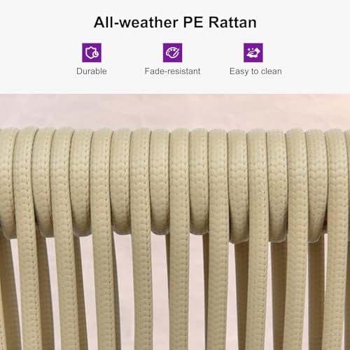 Image of PURPLE LEAF 7 Pieces Longer Patio Dining Set with Outdoor Aluminium Dining Table and Woven Chairs Modern Metal Furniture Cushions Sets for Garden Yard Indoor Decor Kitchen Teak
