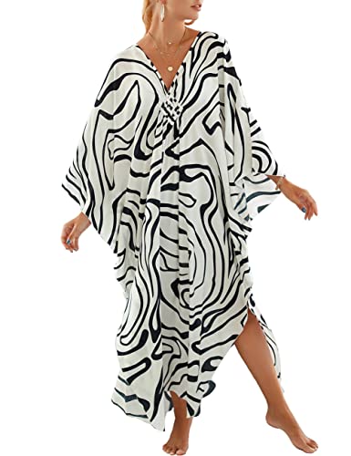 Bsubseach Caftan Femme Robe Plage Manches Longues Blanc Arc Noir Kaftan Maxi Ete Djellaba Tunique Bohème Pareos Boubou Africain