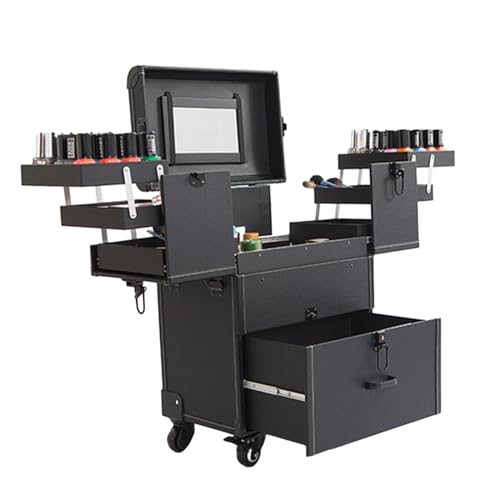 Valigetta per trucchi, organizer multifunzionale con 4 ruote, grande trolley, valigetta professionale con cassetti, nero