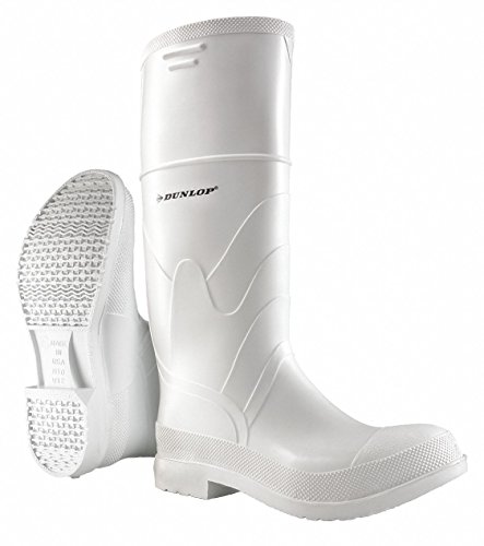 Dunlop Rubber Boot, Men's, 13, Knee, Steel Toe Type, PVC, White, 1 PR 810121333 - 1 Each