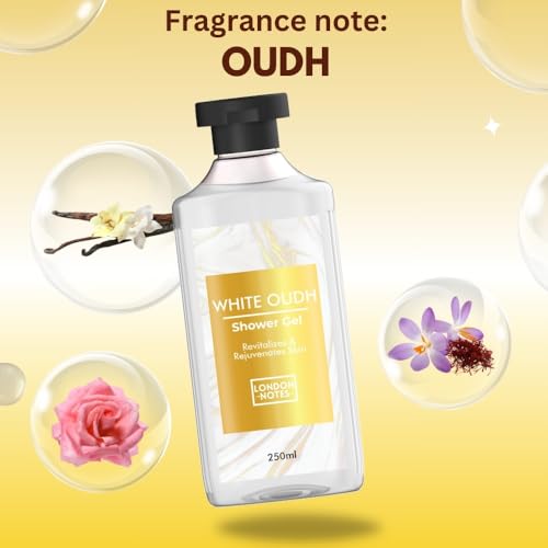 Image of London Notes Shower Gel- White Oudh For Gentle Cleansing, Deep Moisturization & Nourishment, provides pleasant aroma with Aloevera & Shea Butter, 250ml