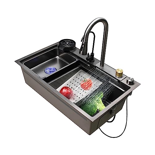 Fregadero de cocina de acero inoxidable con grifo extraíble extraíble y arandela de taza, juego de fregadero doméstico integrado Raindance Waterfall