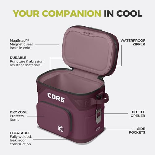 Image of CORE Magnetic Leak Proof Soft Cooler with Waterproof Zipper | Insulated Bag Portable Ice Chest Box | Best Soft Cooler for Food & Beverages for Tailgating, Car Camping, Travel, and Family Beach Picnics