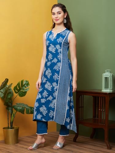 Image of Globus Women Kurta Set (3640913001 Blue S)