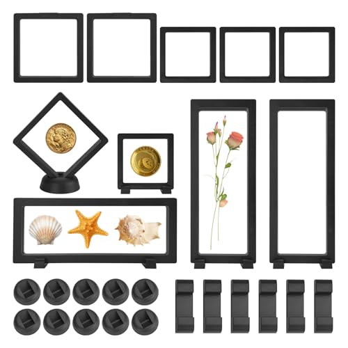 CRITIVE-SHOP 10PCS Présentoirs Flottants 3d pour Pièces de Monnaie, Supports Transparents Flottants, Boîtes de Rangement pour Bijoux avec 16 Prises, Cadre pour Pièces de Défi Bijoux Médaille Fossile