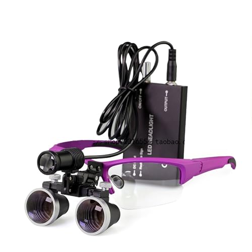 Surgical Binocular Loupes 2.5X/3.5X Dental Binocular Magnifier Portable Dental Surgical with Ultra-Lightweight Eyeglasses with Headlight LED Light Stomatology, Orthopedic, Gynecology (Color : Purple