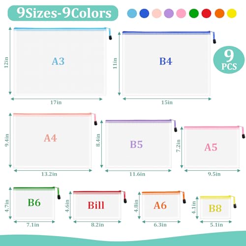 Image of 9pcs Mesh Zipper Pouch Bags, 9 Sizes Zipper Pouch, Mesh Bags with Zipper, Plastic Zipper Pouches, 9 Colors Zipper Pouches for Organizing, Board Game Storage, Travel, School Office Organize
