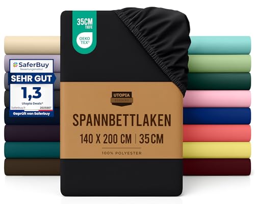Utopia Bedding - Spannbettlaken 140x200cm - Schwarz - Oeko-Tex...