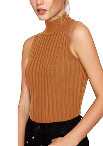 Brikivits Women's Cotton Slim Solid Turtle Neck Tank Top Vest Off ...