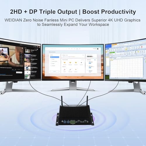 Image of WEIDIAN Mini PC Fanless Industrial Core i7 10510U 32GB RAM 1TB SSD Win11 Mini Desktop Computer Linux, GPIO, 4K 3Display(2HD+DP), 2LAN, 2COM RS232 /422 /485, 6USB WiFi&BT RAID Wake On LAN Auto Power On
