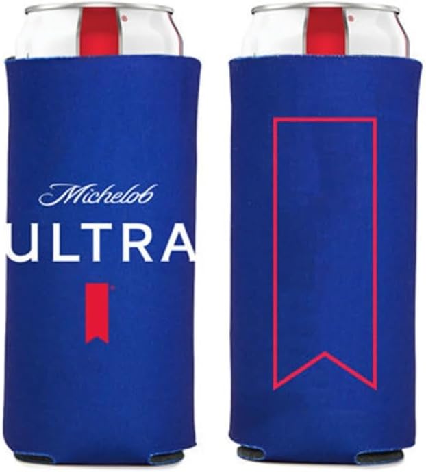 Michelob ウルトラシグネチャー レッドリボン スリム缶クーラー 12オンス 折りたたみ式 ネイビーブルー 2個セット
