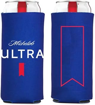 Michelob Ultra Signature Red Ribbon Slim Can Cooler, 12 Oz, Foldable, Navy Blue, Set of 2