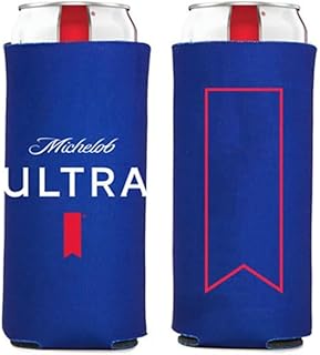 Ultra Signature Red Ribbon Slim Can Cooler, 12 Oz, Foldable, Navy Blue, Set of 2