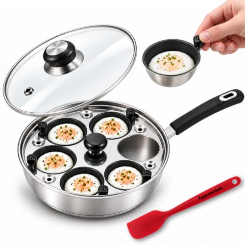 Eggssentials Egg Poacher Pan Nonstick Poached Egg Maker, Stainless Steel Egg Poaching Pan, Poached Eggs Cooker Food Grade Safe PFOA Free with Spatula, Egg Poachers Cookware