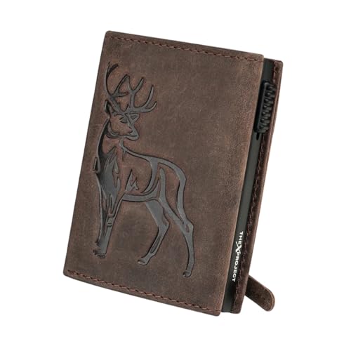 Image of The X Project Staggo Trifold Wallet | Premium Genuine Leather | Aluminium Cardholder | Side Slide Pop-Up Card Ejector | Carry Up to 6 Cards and 1 Slot for Carrying Cash & Folded Bills (Brown)