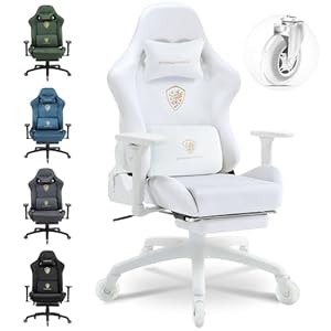 Dowinx Gaming Stuhl,Ergonomischer Wildlederimitat Gamer Chair,Gaming Sessel,Verstellbar Fußstütze und 3D Armlehnen,200KG Tragkraft Bürostuhl mit Geräuschlose Rollen,Schreibtischstuhl,Weiß