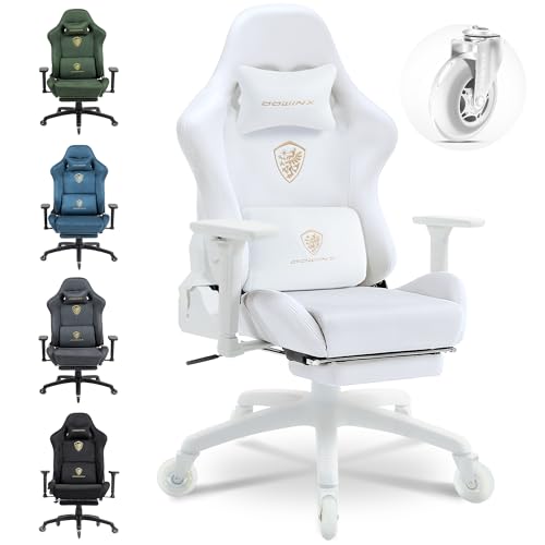 Dowinx Gaming Stuhl, Atmungsaktiver und Ergonomischer Bürostuhl aus Mikrofaser-Velours, Weiches Sitzgefühl wie Pelz, Verstellbarer Schreibtischstuhl mit Fußstütze, Weiß