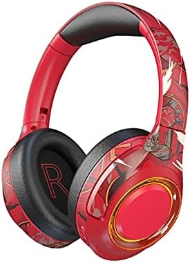 Blúetóoth éarphó & Héádphóness - Genai Gaming Headset with Microphone Bluetooth 5.1 Headphone Stereo Deep Bass Wireless Headphone for PC Gamer with Fasion Doodle (Red Chína)