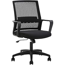 FDW Office Chair Ergonomic Desk Chair Mid-Back Mesh Computer Chair Lumbar Support Comfortable Executive Adjustable Rolling Swivel Task Chair with Armrests,Black