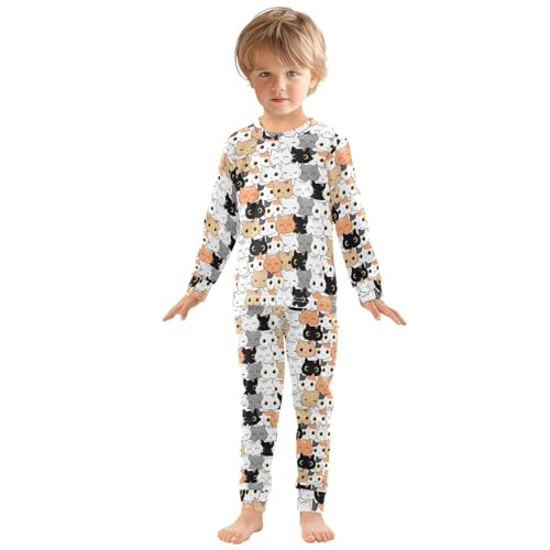 Cat Cartoon Pajamas Long Sleeve Sleepwear 2-Piece Pajama Set3