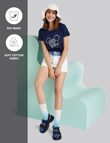 Image of Amazon Brand - Symbol Women's Graphic Cotton Half Sleeve Round Neck Regular Fit T-Shirt (Disney Assorted Prints) (Available in Plus Sizes)