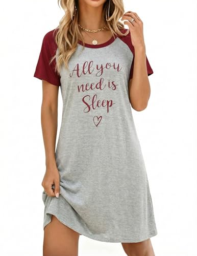 Image of Ekouaer Womens Nightgown Short Sleeve Night Dress Printed Sleepwear Soft Sleep Shirt S-3XL