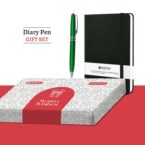 Image of Jhingalala A5 Leather Cover Hardbound Undated Journal Notebook with Pen Combo Gift | 80 GSM Premium Non-Bleeding Paper | Diary with Pen | Ideal Corporate, Diwali & New Year Gift (Green)