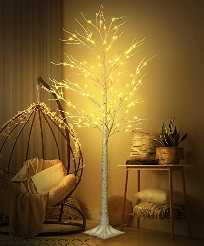 CUJGT Lighted Tree, 6 Ft 128 Led Birch Tree with Fairy Lights for Decoration Inside Outside, Birch Tree with Led Lights for Christmas Halloween Holiday Wedding Home Room Decor