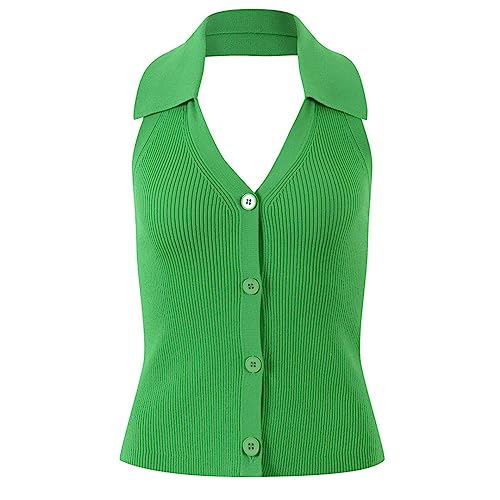 Women's Summer Sexy Backless Thin Sweater Tank Women Halter Knitted Vest Tops2