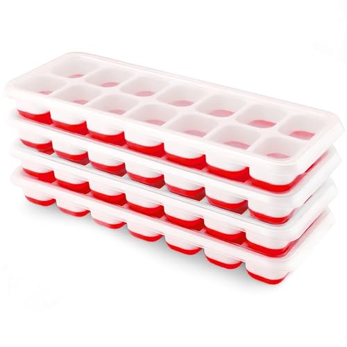Image of Ice Cube Trays 4 Pack, Airabc Silicone Ice Cube Trays with Removable Lid, Easy-Release Flexible 14-cube Ice Trays, LFGB Certified and BPA Free, Stackable Ice Trays with Covers for Cocktail, Freezer