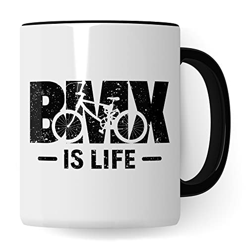 Bmx Tasse Geschenkidee Fahrrad Kaffeetasse Humor Witz Geschenk für Bmxfahrer Kapitän Kaffeebecher Bike Becher (Weiß & Schwarz)