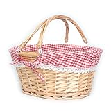 MEIEM Wicker Basket Gift Baskets Empty Oval Willow Woven Picnic Basket Easter Candy Basket Large Storage Basket Wine Basket with Handle Egg Gathering Wedding Basket (Pink)