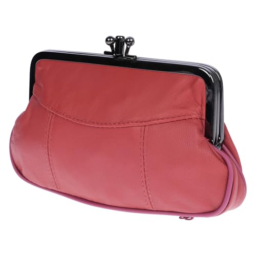 Christian Wippermann Echt Leder Damen Geldbörse mit Clipverschluss 17x10x2-4 cm - Spangengeldbörse mit Reißverschlussfächern - Portemonnaie mit Clip - Elegante Klippbörse Leder für Damen Korall