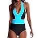 Mujeres bañador Cuello en V de Halter Monokini Sexy Push up banadores bañador Mujer Trajes de baño brasileños Bikinis Azul S