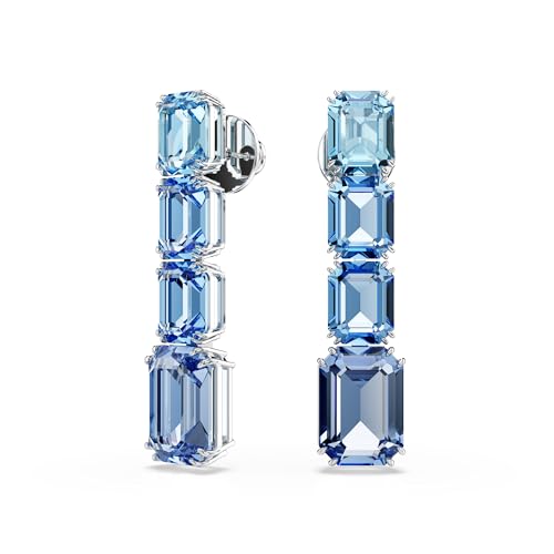 Swarovski Millenia Drop Earrings, Octagon Cut, Color Gradient, Blue, Rhodium Finished2