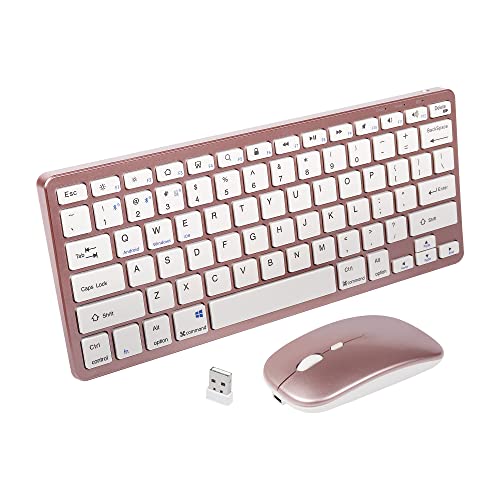 Wireless Bluetooth Keyboard and Mouse Set for iPad,Tablet,iPhone,PC, Rechargeable Wireless Keyboard and Mouse Slim Thin, Stable Bluetooth and 2.4 GHz connection, Silent Mouse, for Windows/Mac/Android