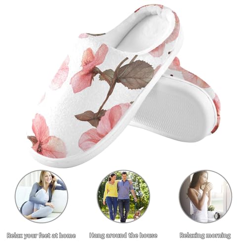 JUNZAN Aesthetic Begonia White Mens Cotton Slipper Winter Memory Foam Mens Slippers for Travel Birthday Presents 6-73