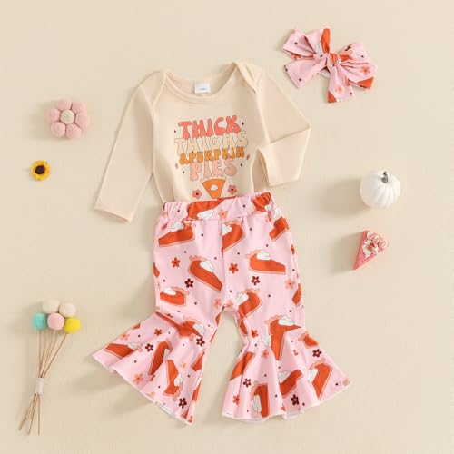 My First Thanksgiving Newborn Baby Girl Outfit Long Sleeve Romper Onesie Flare Pants Headband Infant Clothes3