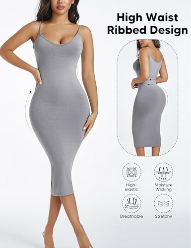 Image of Full Slip for Under Dresses Summer Bodycon Dress for Women Sleeveless Casual Party Shapewear Slip Midi Body Shaper Dress