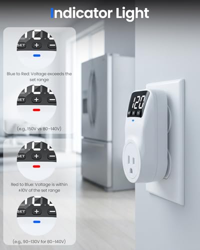 Image of Appliance Surge Protector Voltage Stabilizer Fireproof UL94V-1 Wall Mount Surge Protectors Outlet for Refrigerator, TV & Heavy, Real-Time Monitoring & Custom Voltage 80V-140V (2 Standard)