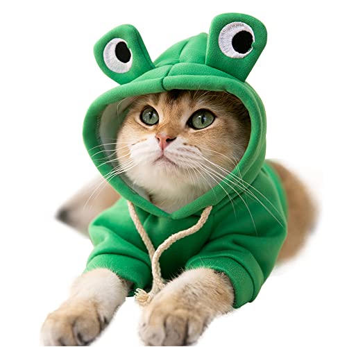 Hoodies Funny Costume for Cat and Puppy Cute Frog Cosplay Clothes for Pets Soft Knitwear (Green Frog, S Pet Weight:3.3~5.5Lbs)