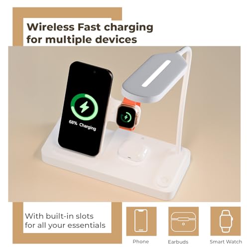 Image of Lifelong 3-in-1 Wireless Charging LED Desk Lamp | Fast Charging for Smartphones, Smartwatches & Earbuds | Touch Control Study Lamp with 3 Brightness Modes & Eye-Caring Light for Home, Office & Bedroom