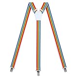 Action Ward Womens Suspenders – Y Back Style – 1' Width - Comfortably Adjustable Elastic Straps and Metal Clips (Rainbow 2)