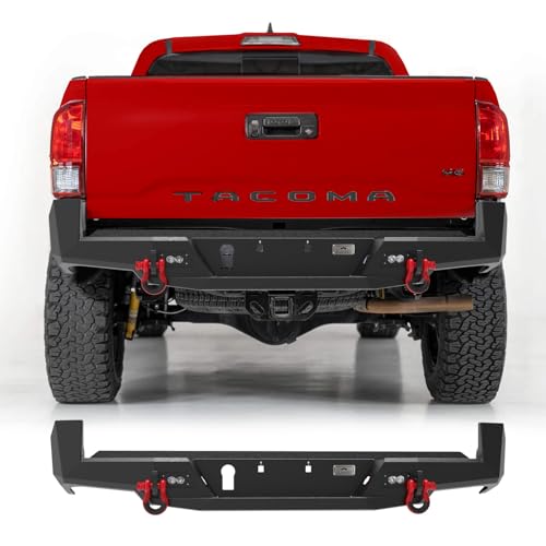 CLAMBER Off-Road Rear Bumper for Toyota Tacoma 3rd Gen 2016-2023 Textured Black Back Bumper Guard Heavy Duty Carbon Steel with Lights Step Plate D-rings Sensor Holes Trailer Plug