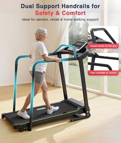 Image of Redliro Treadmill for Seniors Slow Walking - 0.3mph Start, Front & Long Handrails - Foldable Recovery Flat Treadmill for Elderly, Auto Lubrication, 3-Level Incline for Home Use