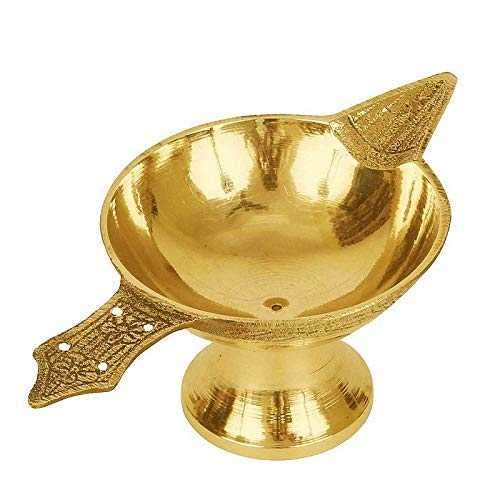 Divine Mart® Brass Traditional Design Diya | Oil Lamp for Home Pooja (Pack of 1) (Gold)