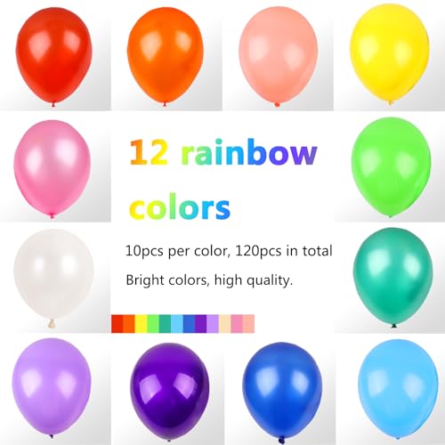 RUBFAC 120 Balloons Assorted Color 12 Inches Rainbow Latex Balloons, 12 Bright Color Party Balloons for Birthday Baby Shower Wedding Party Supplies Arch Garland Christmas Gifts